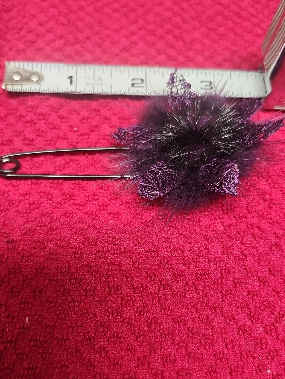 Faux Fur Pom-Pin Brooch Accessory - Purple Black